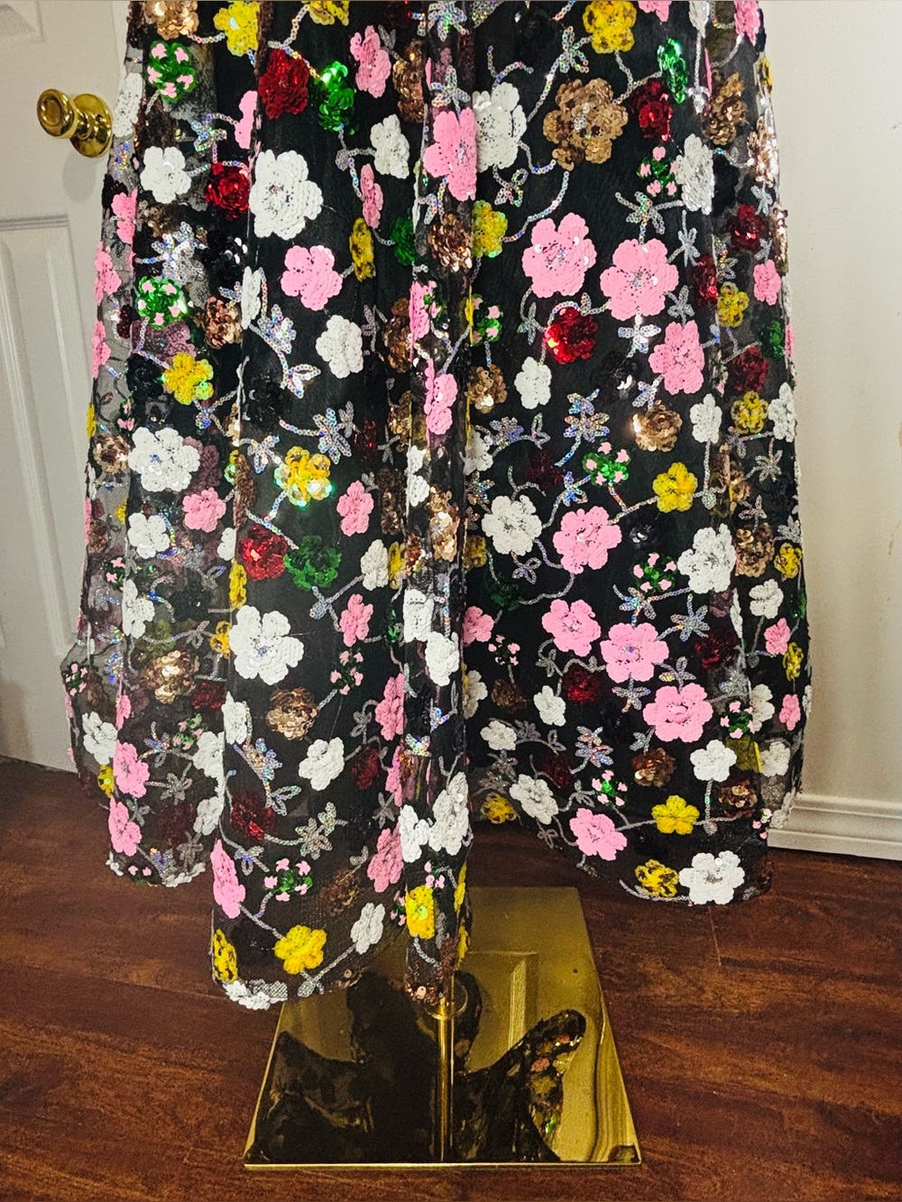 COUTURE LEE Strapless Garden In Bloom Floral Sequin Midi Black/Multi Sz 12 #3701 - Picture 4 of 16
